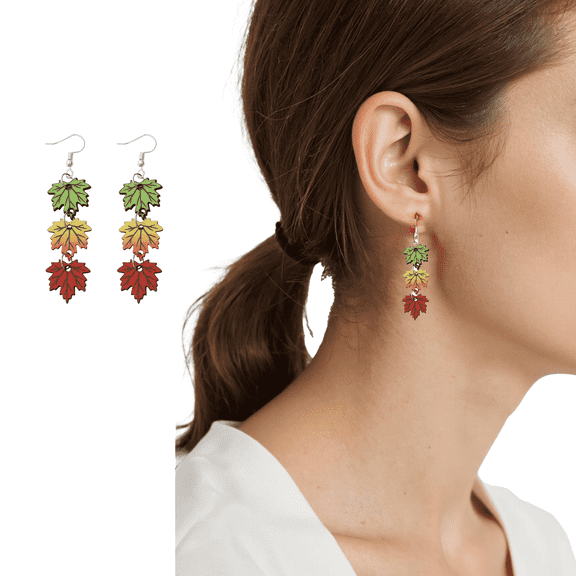 Yoyauz Autumn Thanksgiving Earrings, Red Maple Leaf Earrings, Maple Leaf Shaped Thanksgiving Fashion Autumn Pendant Fun Hook Earrings