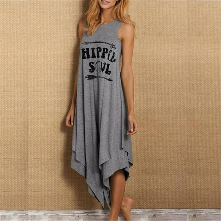 Summer Women Casual Hippie Soul Letter Printed Long Dress