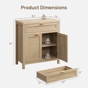 SICOTAS 30 Sideboards Buffets Cabinets with Drawer Set of 2, Boho Rattan Kitchen Storage Cabinets with Adjustable Shelves, Coffee Bar Station in Light Oak