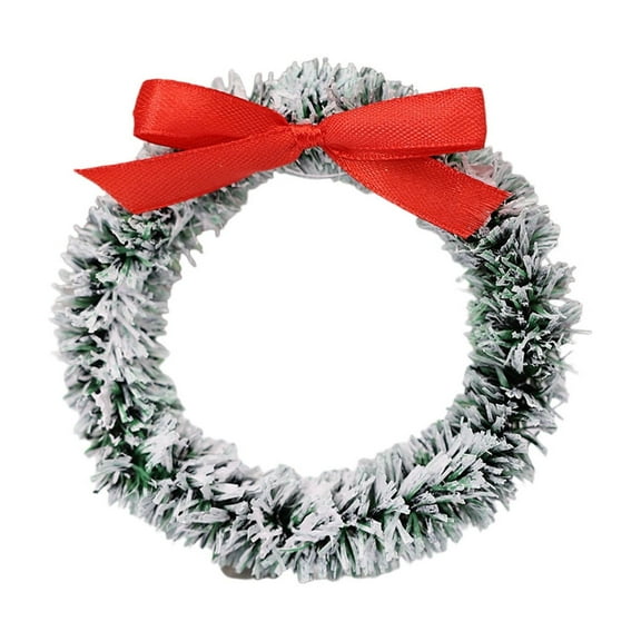 Btomtd 3" Mini Christmas Wreath Pendant with Snowflake and Bow, Small Straw Christmas Decoration Ring for Holiday Tree, Festive Miniature Wreath for Gift and Car Decor, White