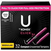 U by Kotex Click Compact Tampons, Regular, Unscented, 32 Count