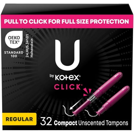 U by Kotex Click Compact Tampons, Regular, Unscented, 32 Count