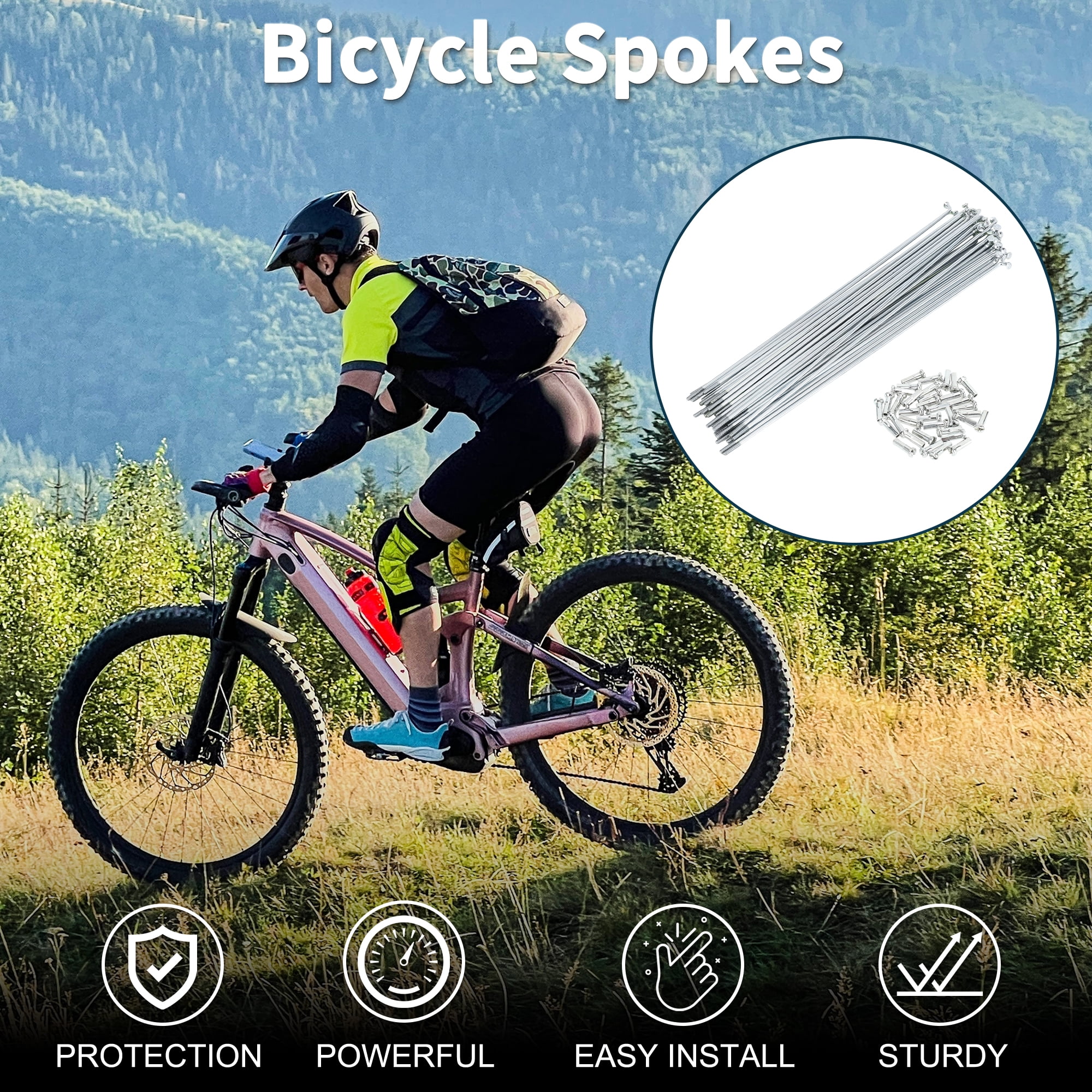 Unique Bargains 36Pcs 14G Carbon Steel Galvanized Bicycle Spokes with Nipples Silver 7.95"