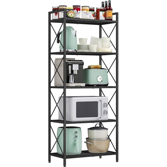 5-Tier Metal Storage Rack, Shelving Unit with X Side Frames, Dense Mesh, 12.6 x 23.6 x 57.3 Inches, for Entryway, Kitchen, Living Room, Bathroom, Industrial Style