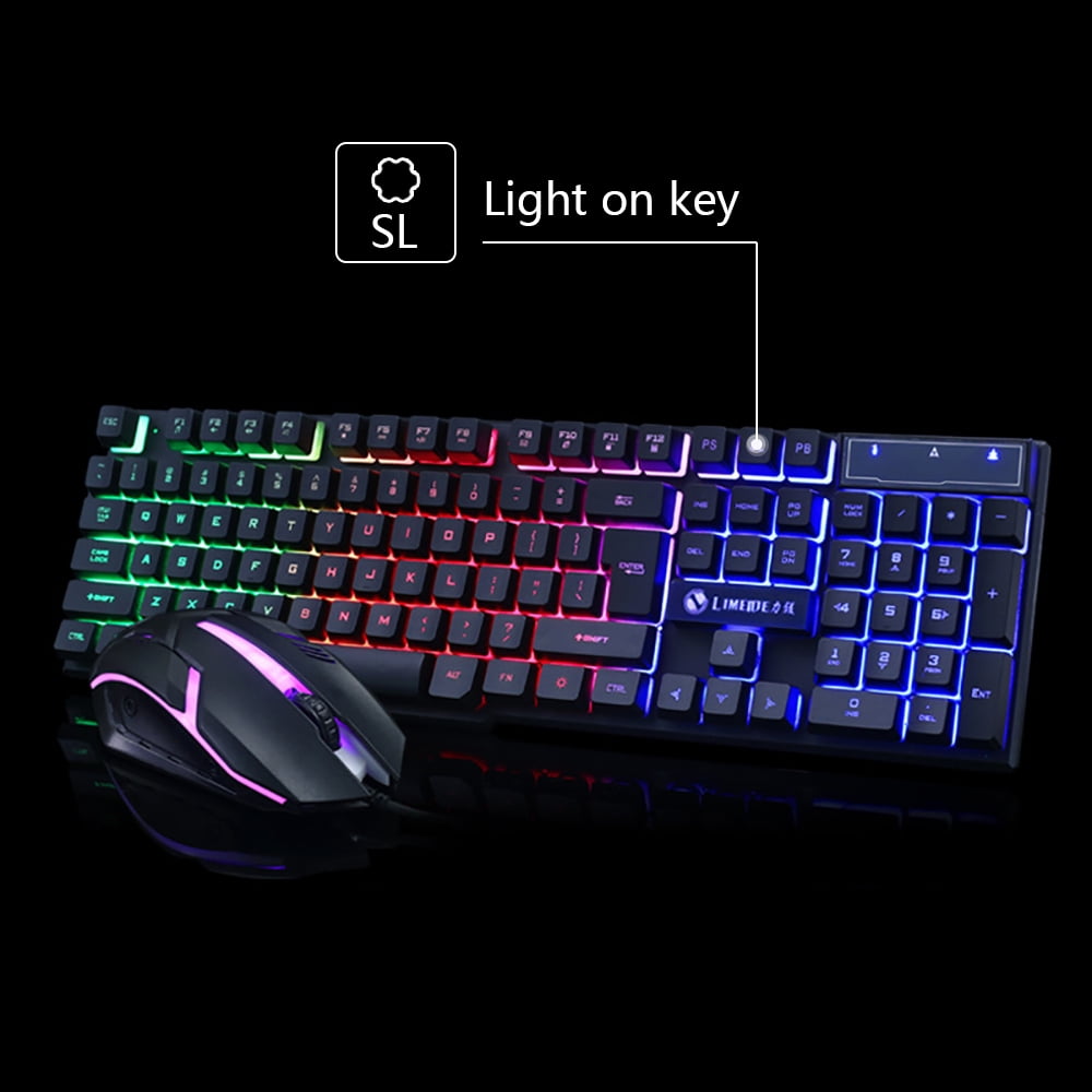 Computer Desktop Glowing Keyboard And Mouse Set USB Game Suite Mechanical Feel 