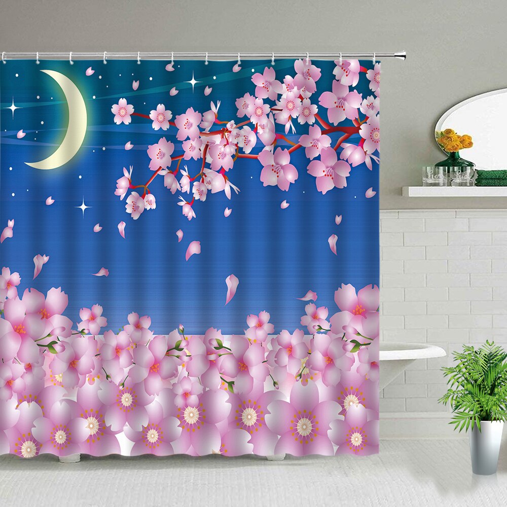Pink Rose Flowers Fabric Shower Curtains Bathroom Curtain Set with