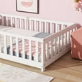 thumbnail image 5 of Miniyam Wooden Twin Size Floor Bed with Safety Fence for Kids, White, 5 of 8
