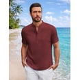 thumbnail image 3 of COOFANDY Men' Casual Henley Shirt Band Collar Short Sleeve Linen Shirt Summer Shirts for Men, 3 of 6