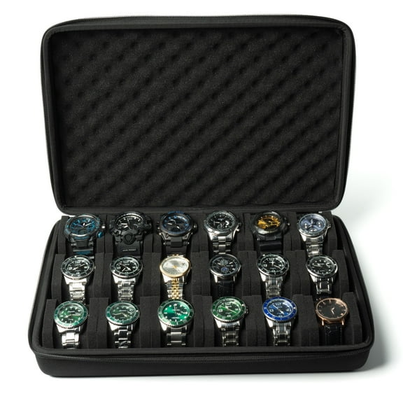 18 slots watch box, watch travel case, hard watch storage display organizer
