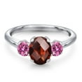thumbnail image 3 of Gem Stone King 925 Sterling Silver Ring Oval/Checkerboard Garnet and Pink Moissanite (1.99 Cttw), 3 of 6