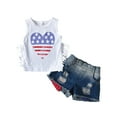 thumbnail image 2 of Nrmvnmi Toddler Baby Girls 4th of July Outfits Set Sleeveless Tassels Cotton Vest Tops+ Ripped Denim Shorts Summer Clothes For 1-5 Years, 2 of 9