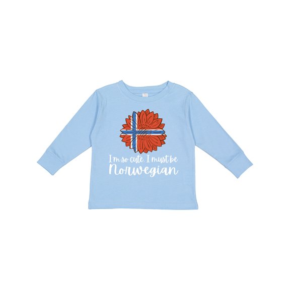 Inktastic I'm So Cute, I Must be Norwegian Sunflower Norway Flag Boys or Girls Long Sleeve Toddler T-Shirt
