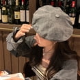 thumbnail image 4 of 56-58 cm sombrero circunferencia retro gran circunferencia de la cabeza boina vaquera mujer verano casual lavado color protector solar sombrero, 4 of 5