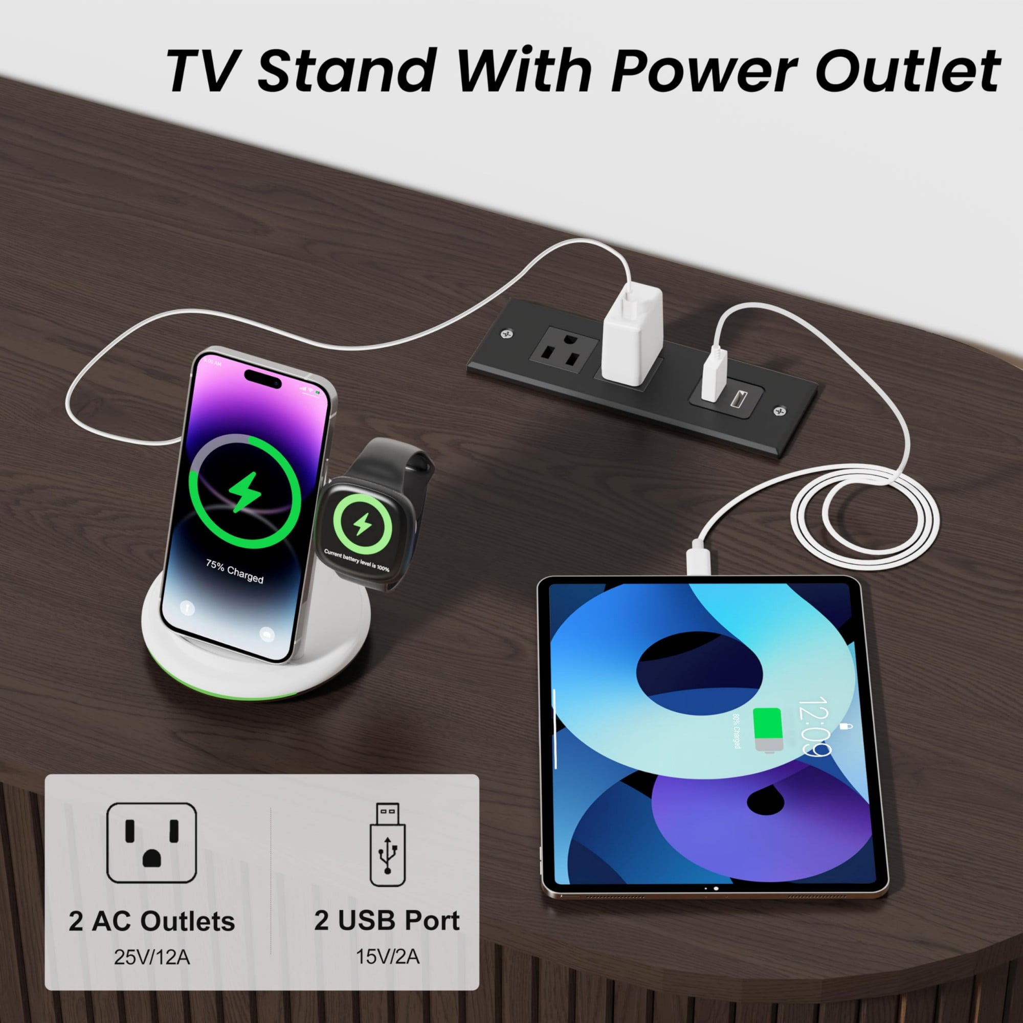 55 Inch Mid Century Modern TV Stand with Power Outlet, Fluted Media Console with Sliding Doors for TVs up to 60 Inch, Coffee