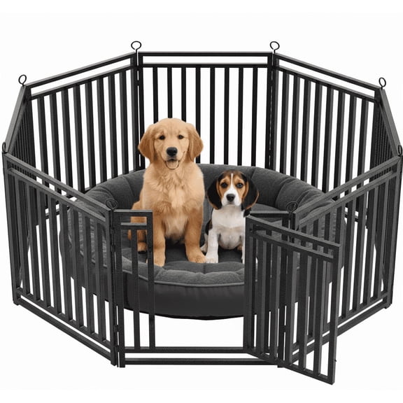 SPZONE 32" Metal Dog Playpen, 8-Panel Indoor & Outdoor Dog Fence for Large, Medium & Small Dogs, Black/Silver