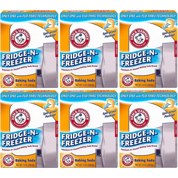 Arm & Hammer Baking Soda, Fridge-N-Freezer Pack, Odor Absorber, 14 Oz, Pack Of 6