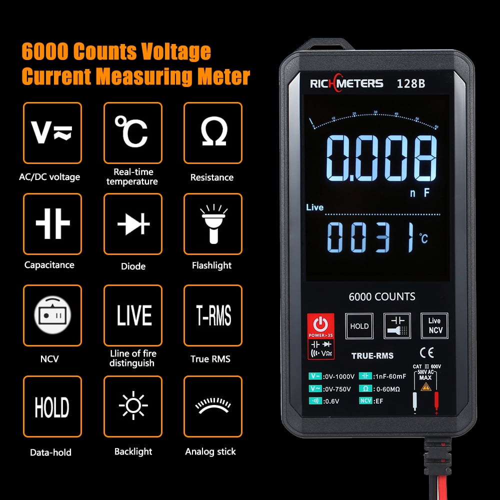 Extaum Multimeter,Digital Multimeter 6000 Counts True-RMS Auto Ranging AC/DC Voltage Temperature Measuring Meter Flash Light Backlight Large Screen