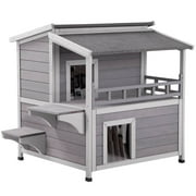 Aivituvin Outdoor Heated Feral Cat House Wooden Shelter with Balcony