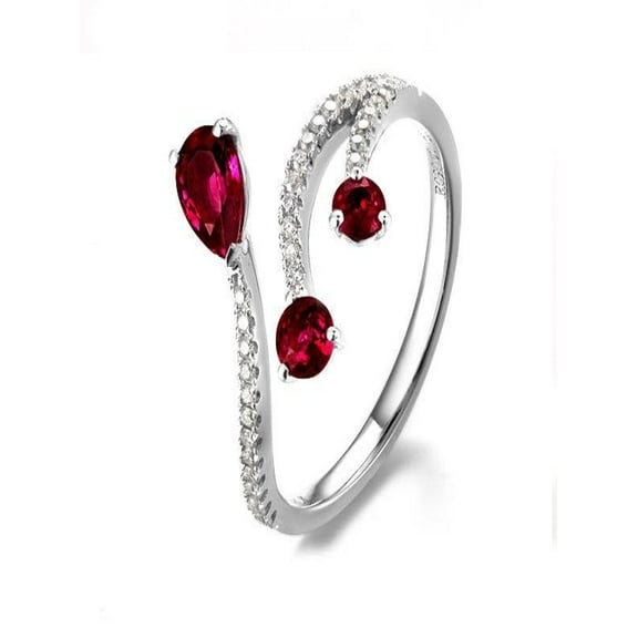 Red Ruby And Moissanite Diamond Engagement Ring On 10K White Gold