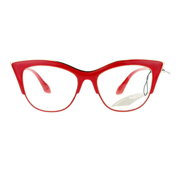 SA106 Womens High Point Squared Half Rim Look Cat Eye Glasses Red ...