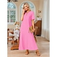 thumbnail image 5 of Summer Maxi Dresses for Women Beach Vacation Casual Short Sleeve Long T Shirt Dress with Pockets Pink XXL, 5 of 9