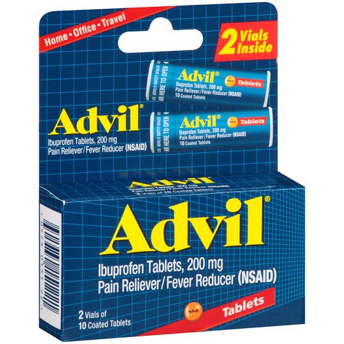 Advil (2 Vials of 10 Tablets) Pain Reliever / Fever Reducer Coated