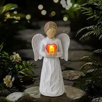 SHENSHATYY Angel Figurines, Resin Guardian Angel Statue with LED Lights, Small Hand-Painted Holding a Heart Healing Angels Statues for Home Decor Memorial Holiday Ornament