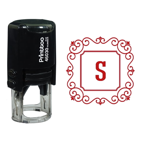 Printtoo Alphabet S Monogram Initial Square Swirl Border Self Inking Rubber Stamp Office Stationary