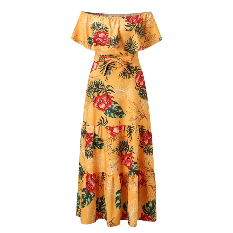 Floral Off-Shoulder Yellow Knit Dress Floral Off-Shoulder Yellow Knit Dress