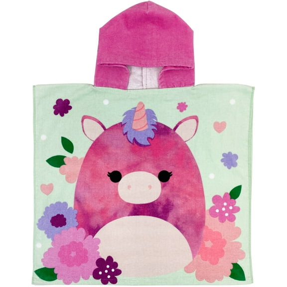 Squishmallows Lola Kids Hooded Towel Poncho, 100% Cotton, 22" x 24"