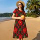 thumbnail image 4 of Balery Christmas Plaid Flower Vestidos sueltos de manga corta para mujer, vestidos de verano 2025, vestidos casuales de corte A con vuelo., 4 of 6