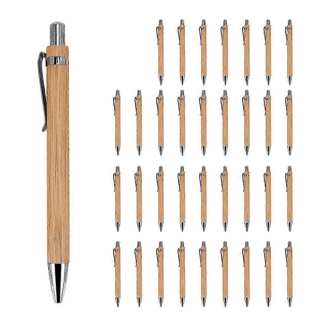 35 Pcs Office and School Supplies Sustainable Pen Bamboo Retractable Ballpoint Pen Writing Tool(Blac
