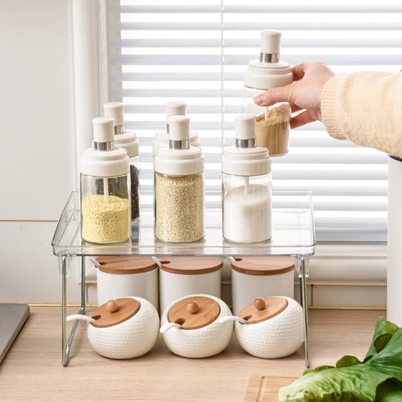 Fmxomd 1PC Cabinet Organizer Shelf, Stackable Kitchen Counter Shelves, Spice Rack,Countertop Organizers, Clear Plastic Storage Shelves Rack for Makeup,Bathroom,Cupboard,Desk,Pantry Organization