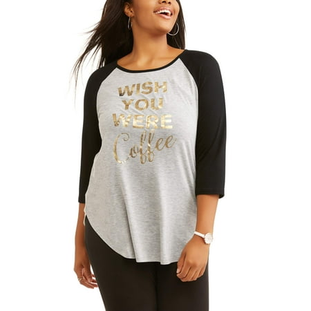 Juniors' Plus Graphic Baseball Keyhole Back Tee With Foil