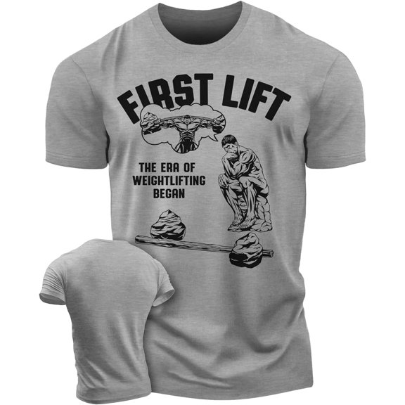 Gymish First Lift Men’s Workout T-Shirt – Funny Lifting Gym Tee, Athletic Fitness Shirt for Men