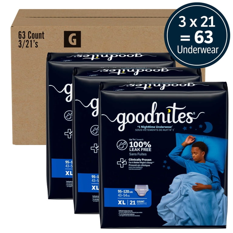 Goodnites Bedwetting Underwear for Boys, XL (95-120 lbs), 63 Count
