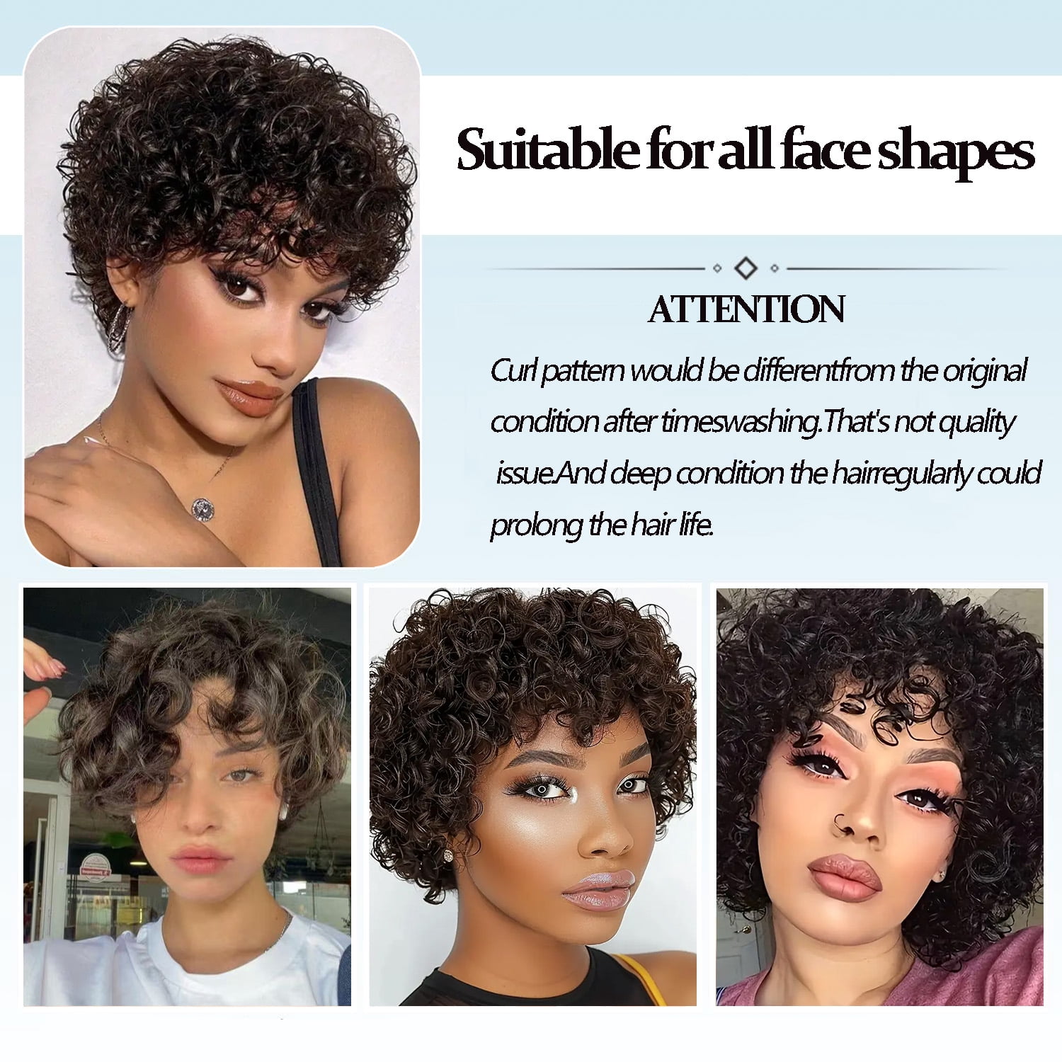 EAEABJ Short Pixie Cut Human Hair Wig for Black Women, Dark Brown Layered Glueless