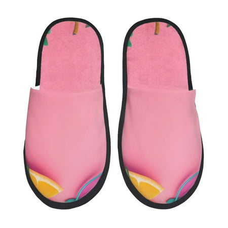 Balery Summer Fruits And Sunglasses Slient Indoor Furry Fleece Comfort House Shoes Soft Non-Slip Home Shoes Cotton slippers House Slippers-- Medium