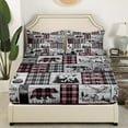 thumbnail image 2 of Rustic Pink Bedding Set Full Vintage Buffalo Plaid Cabin Bed Sheets Hunting Woodland Bear Deer Wolf Fitted Sheet Women,Country Wildlife Animal Bed Cover Black Grey(No Top Sheet), 2 of 5