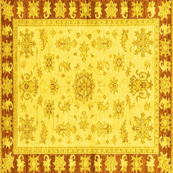 Ahgly Company Indoor Square Oriental Yellow Traditional Area Rugs, 6' Square