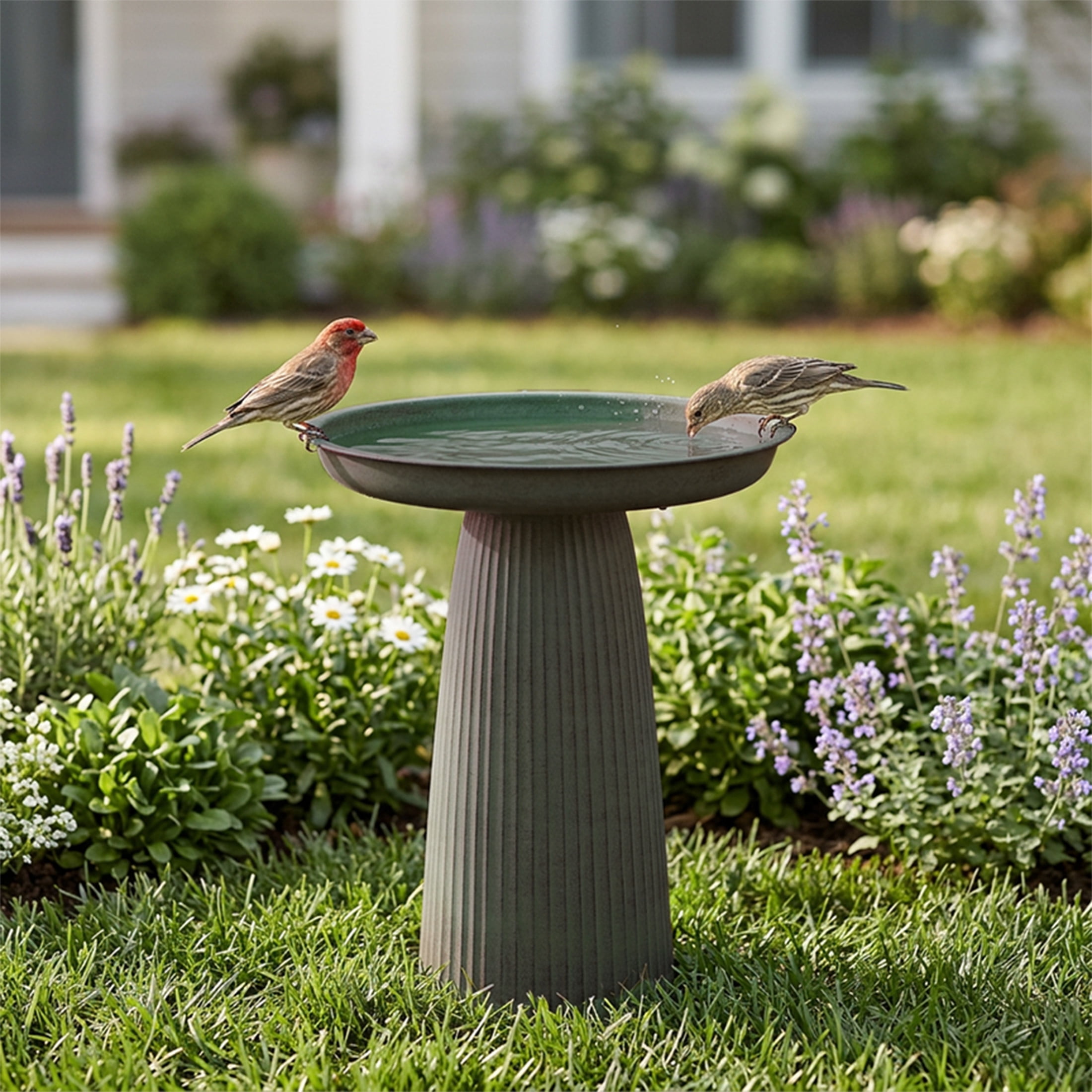 Sunnydaze Gleeful Garden Metal Bird Bath for Outdoors - UV-Resistant Large Bird Bath for Outside - 23-Inch - Matte Green
