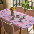thumbnail image 3 of Spring Floral Table Cloths for 3 Foot Rectangle Tables, Summer Botanical Purple Pink Flower Patio Waterproof Elastic Fitted Tablecloths, Washable Rectangular Table Cover for Camping, 3 of 8