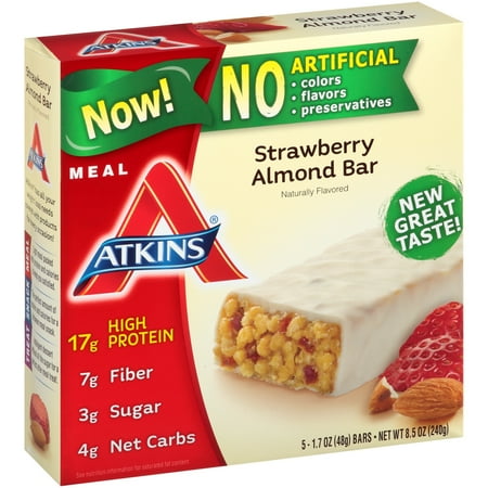 Atkins Strawberry Almond Bar, 1.7 Oz, 5 Ct