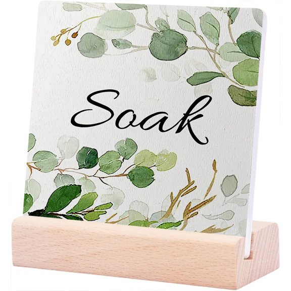 Ceramic Sign 4x4Inch Sage Green Bathroom Decor Bathroom Decor Farmhouse Bathroom Decor Breathe Bathroom Quotes Decor Bathroom Shelf Decor Eucalyptus Decor Small Decor Items For Shelf (Soak)