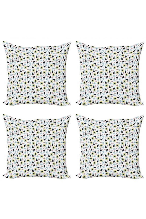 Summer Throw Pillow Cushion Case Pack of 4, Hand Drawn Style Pattern with Women`s Beach Hats Pineapples Watermelons and Stars, Modern Accent Double-Sided Print, 4 Sizes, Multicolor, by Ambesonne