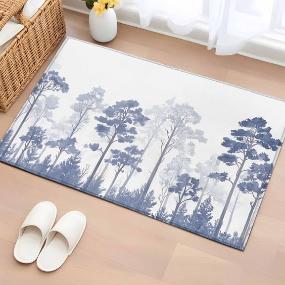 2x3 Ft Entryway Area Rug, Watercolor Navy Blue Kitchen Rug Runner Washable Floor Mat, Botanical Pine Tree Non Slip Indoor Door Mat Throw Carpet for Bathroom Living Room Bedroom
