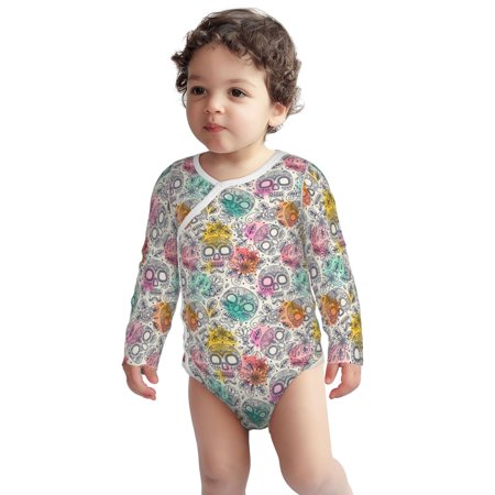 

Fotbe Skull and Flowers Pattern Unisex-baby Long-sleeve Bodysuit Long Sleeve Bodysuits One-piece 100% Organic Cotton for Infant Baby Boys Unisex-2 Years