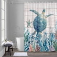 thumbnail image 5 of Summer Marine Life Shower Curtains for Bathroom, Ocean Sea Turtle Starfish Coral Wood Grain Washable Fabric Shower Curtain with Hooks Waterproof Bathroom Decor Sets, 72 x 78 Inches, 5 of 9