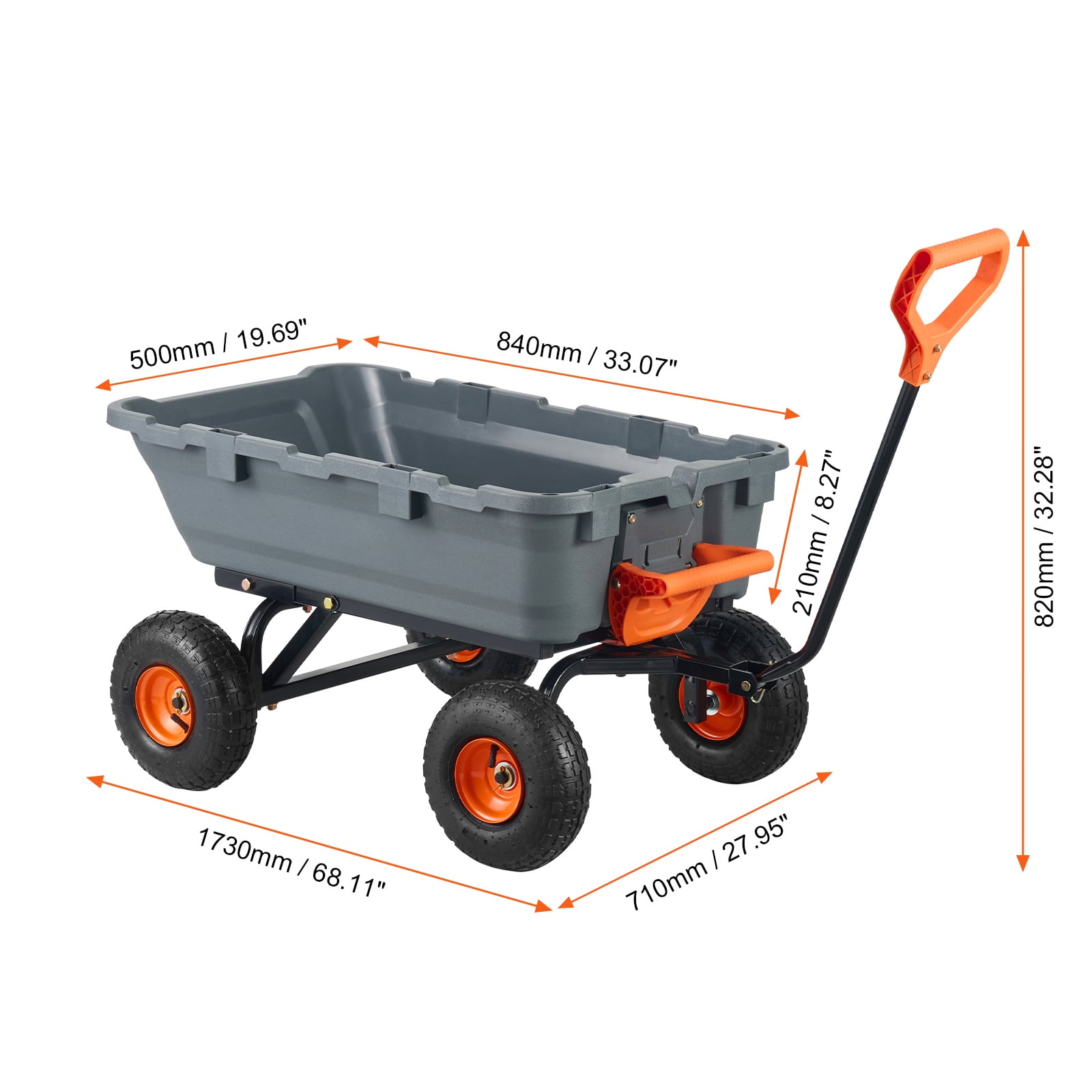 Dump Cart, Poly Garden Dump Cart with Easy to Assemble Steel Frame, Dump Wagon with 2-in-1 Convertible Handle, Utility Wheelbarrow 800 lbs Capacity, 10 inch Tires