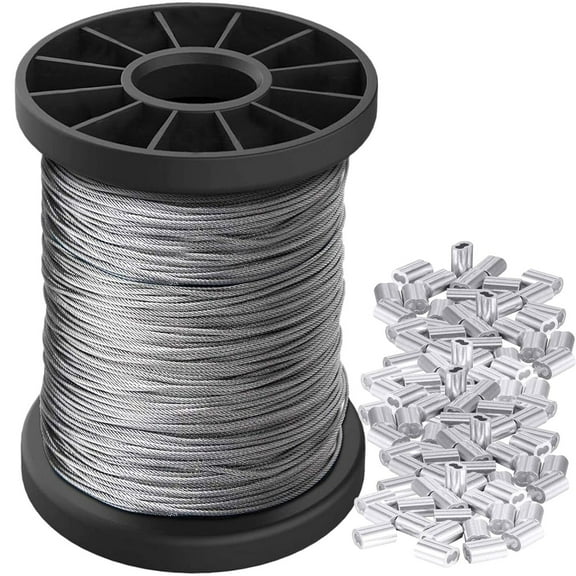 Picture Hanging Wire 1.5mm Up to 150lbs,100Feet(30.5M) Stainless Steel Wire Spool with 40Pcs Aluminum Crimping Loop Sleeve,Heavy Hanging Kit for Photo Frame Picture,Artwork,Mirror,String Light Ha